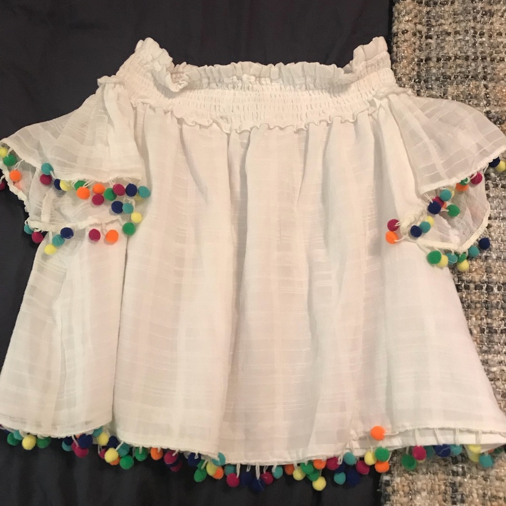 The Edit Off the Shoulder Pom Pom Top